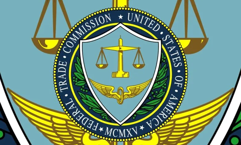 Seal of the Federal Trade Commission with scales of justice and wings.