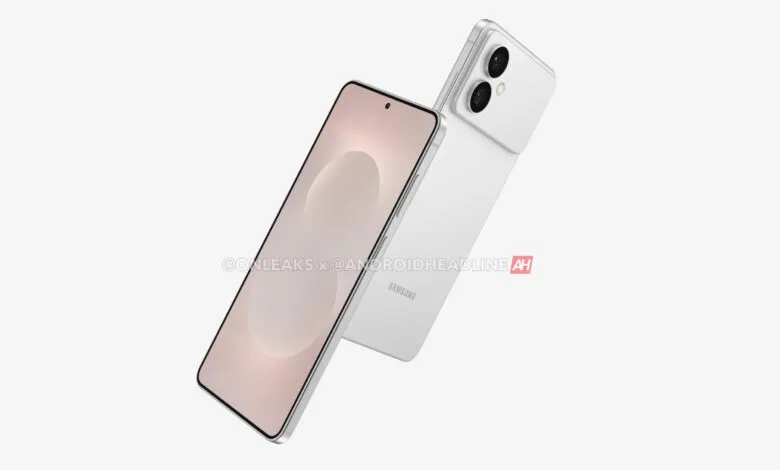 A white Samsung Galaxy S24 Edge smartphone shown from the back and front.