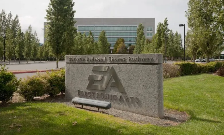 Electronic Arts (EA) logo and building exterior at 207-209 Redwood Shores Parkway.
