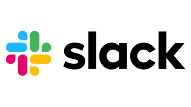 The Slack logo featuring a colorful icon and the word Slack in black text.