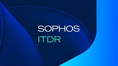 Sophos ITDR logo with abstract blue background.