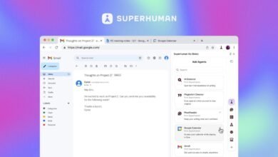 Superhuman Go interface showing Gmail and Google Calendar integration.