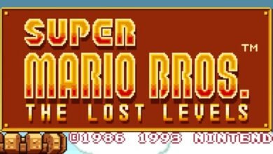 Super Mario Bros. The Lost Levels title screen with pixelated text and graphics.