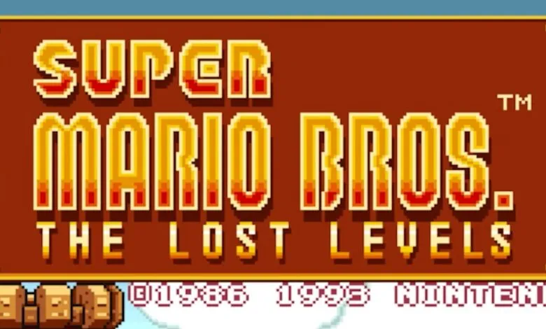 Super Mario Bros. The Lost Levels title screen with pixelated text and graphics.