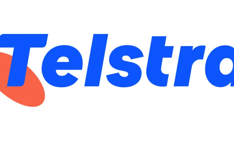 The Telstra logo featuring the word 'Telstra' in bold blue font with an orange oval shape.