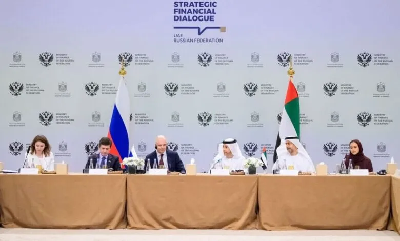 Officials from UAE and Russia at a strategic financial dialogue meeting.