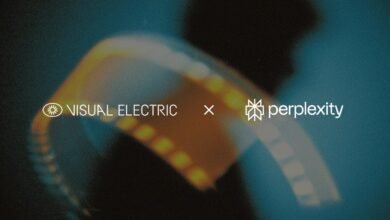 Visual Electric and Perplexity logos with a blurred, glowing light strip.