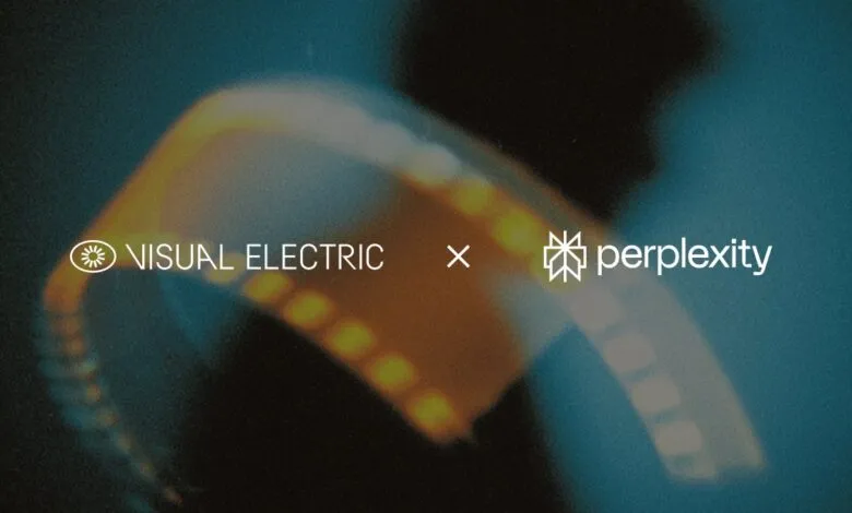 Visual Electric and Perplexity logos with a blurred, glowing light strip.