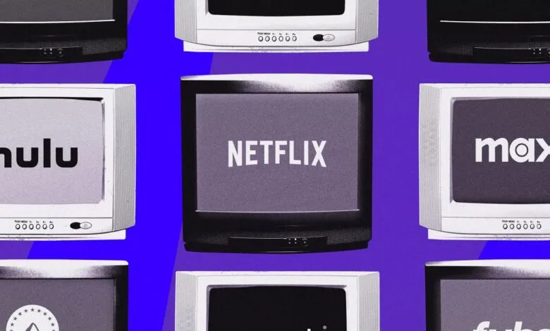 Collage of vintage TVs displaying streaming service logos like Hulu, Netflix, and Max.