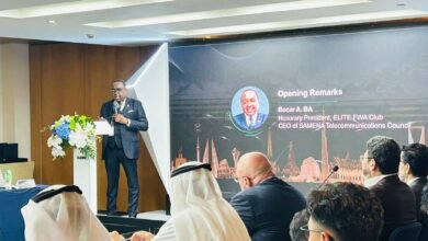 Bocar A. BA, CEO of SAMENA Telecommunications Council, delivers opening remarks at a conference.