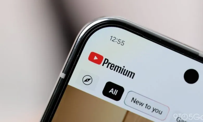 Close-up of a smartphone screen displaying the YouTube Premium interface.
