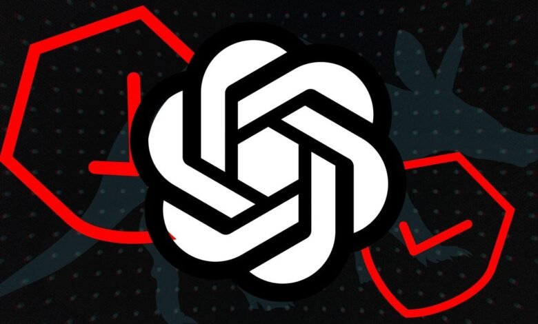 OpenAI logo with red geometric shapes and a silhouette of an aardvark.