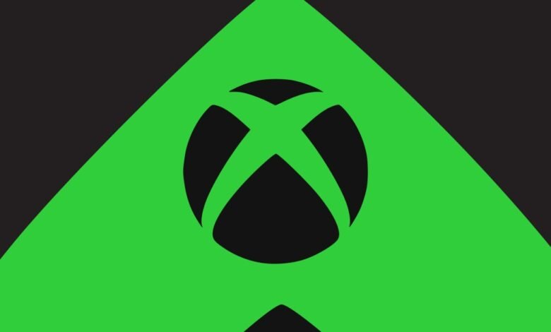 The iconic black Xbox logo is centered on a vibrant green background with abstract black shapes.