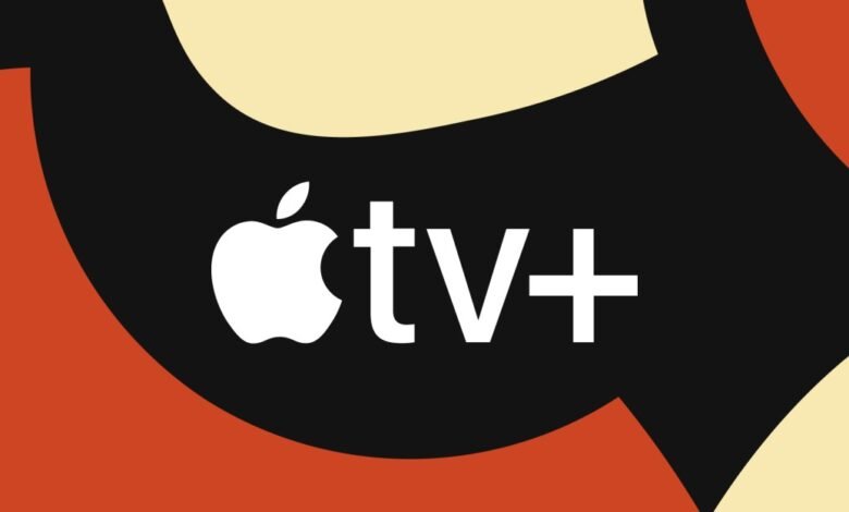Apple TV+ logo with abstract colorful shapes in the background.