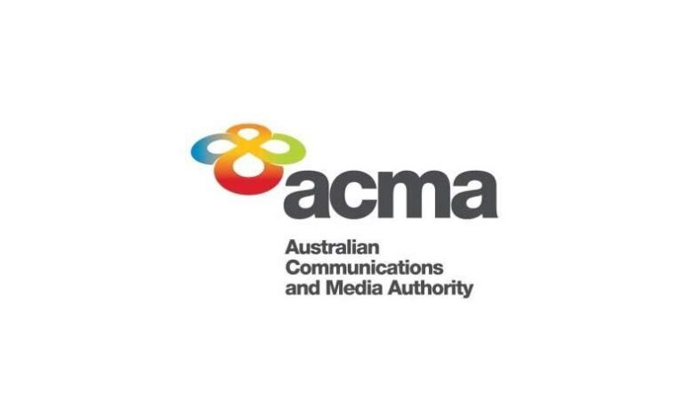 ACMA logo with colorful abstract symbol and text 'Australian Communications and Media Authority'.