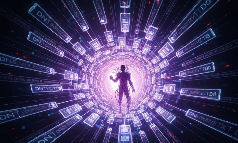 Silhouette of a human figure surrounded by glowing digital data streams and code.
