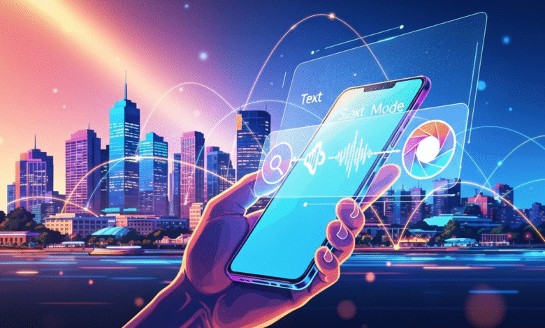 Hand holding a smartphone displaying smart city data and connectivity.