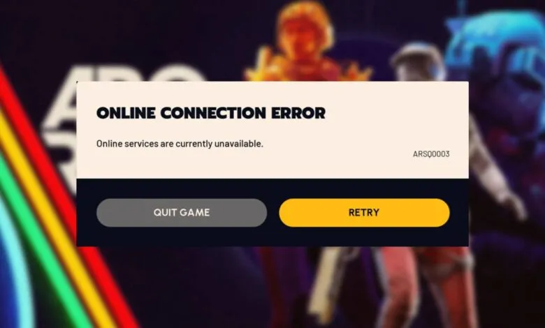 Online connection error message in a video game, with options to quit or retry.