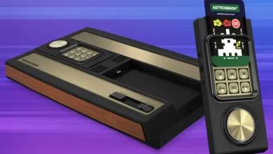 Intellivision video game console and controller with Astromash game displayed