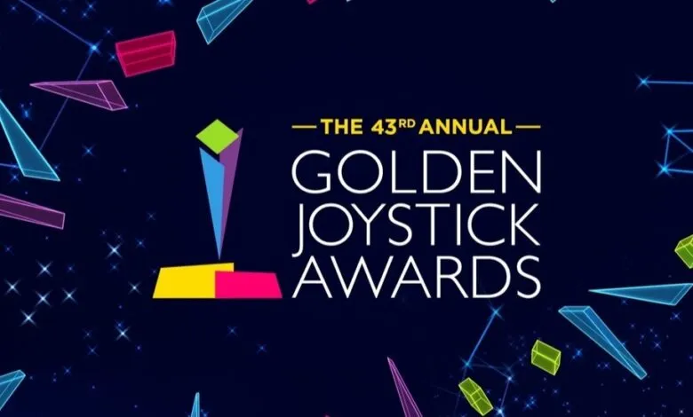 The 43rd Annual Golden Joystick Awards logo with abstract geometric shapes and stars.