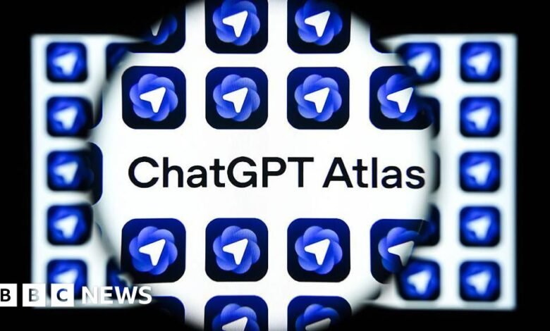 Close-up of a screen displaying the ChatGPT Atlas logo and app icons.