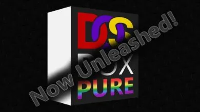 DOSBox Pure logo with text 'Now Unleashed!' and rainbow colors