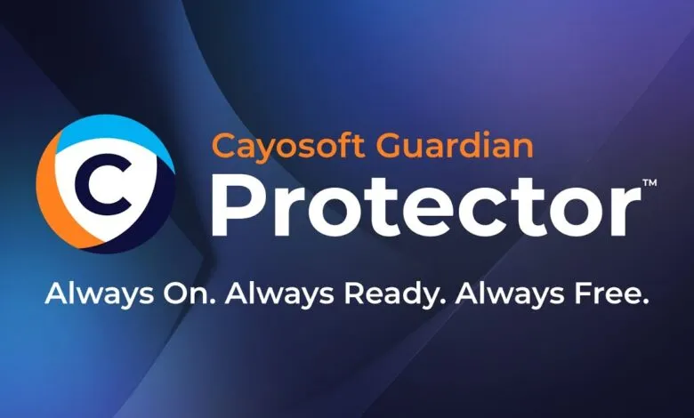 Cayosoft Guardian Protector logo and tagline on a dark blue gradient background.