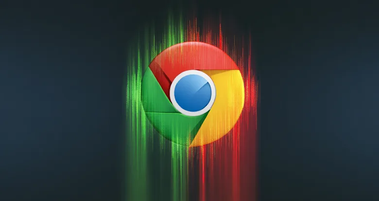 Google Chrome logo with streaks of green and red light emanating from it.