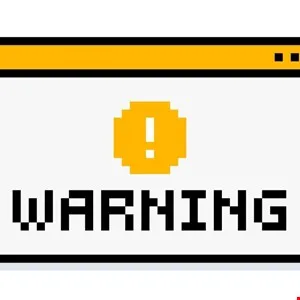 Pixelated warning message with an exclamation mark icon.