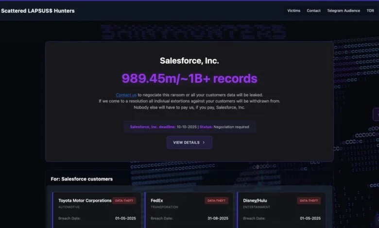 Screenshot of a dark web data breach announcement for Salesforce, Inc.