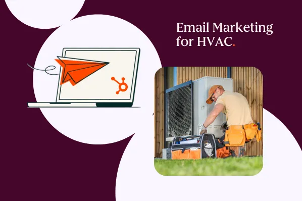 Illustration of a laptop with a paper airplane and HVAC technician working on an outdoor unit.