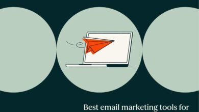 Illustration of an orange paper airplane flying out of a laptop screen.