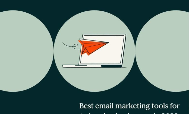 Illustration of an orange paper airplane flying out of a laptop screen.