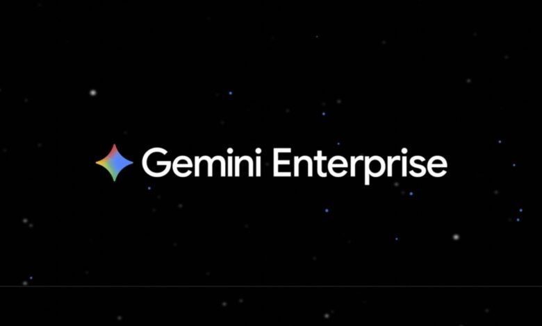 Gemini Enterprise logo with a colorful star icon on a dark background with scattered stars.