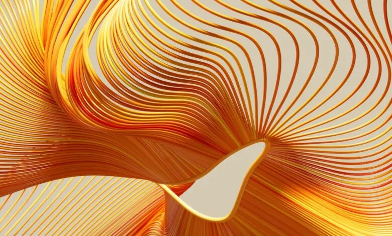 Abstract flowing lines in warm orange and yellow hues, creating a sense of movement and depth.