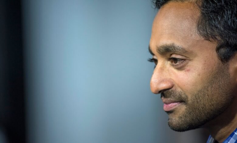 Close-up profile of Chamath Palihapitiya, a man with dark hair and stubble.
