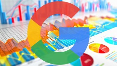Google logo overlaid on colorful financial charts and graphs.