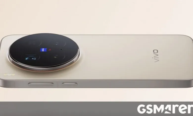 Close-up of the rear camera module of a gold Vivo smartphone.