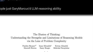 Screenshot of a tweet discussing Apple's LLM reasoning ability and a research paper title.