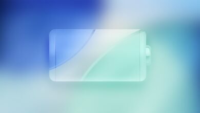 A translucent battery icon with a gradient of blue and green hues.