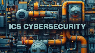 Industrial control systems cybersecurity concept with complex machinery and pipes.