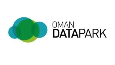 Oman Datapark logo with abstract green and blue circles and black text.