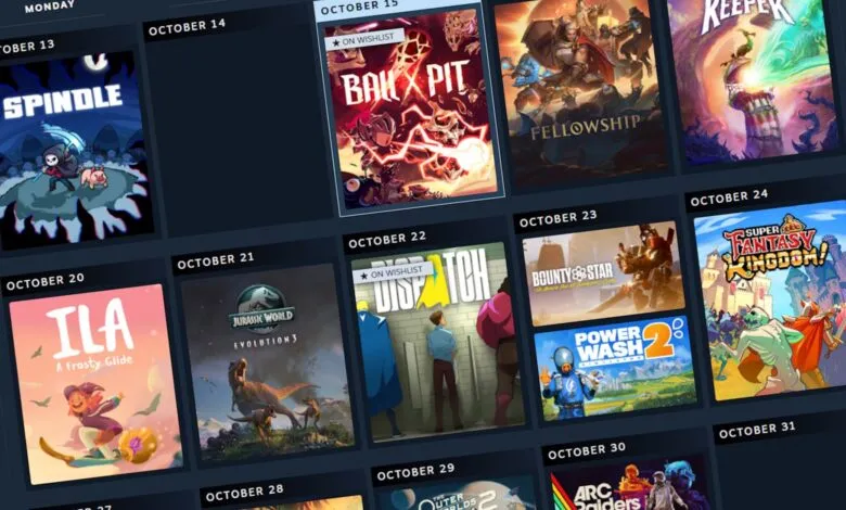 Grid of video game covers with release dates, featuring diverse art styles.