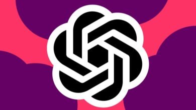 The black and white logo of OpenAI, a technology company focused on AI.
