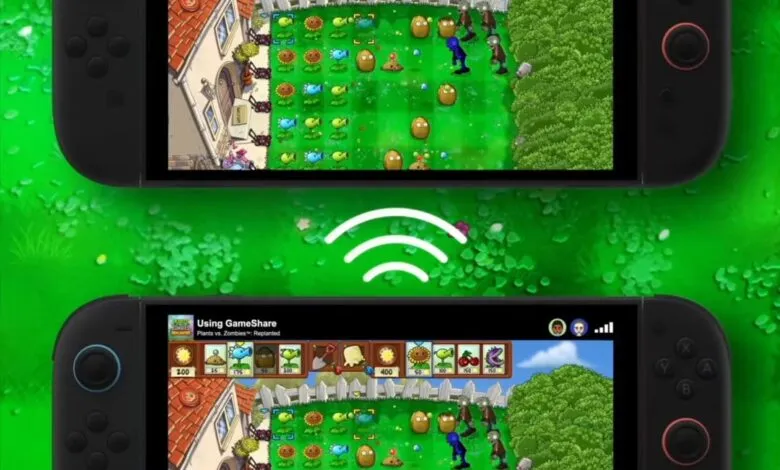 Two Nintendo Switch consoles displaying the game Plants vs. Zombies: Replanted.