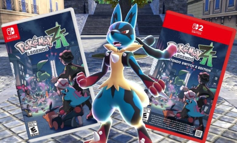 Lucario character and Pokemon Legends Arceus game cases for Nintendo Switch
