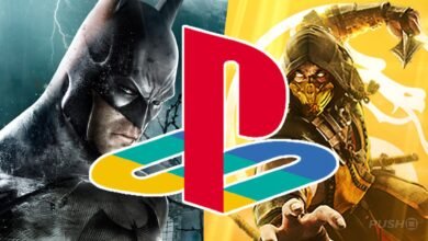 Batman and Scorpion characters with PlayStation logo overlay