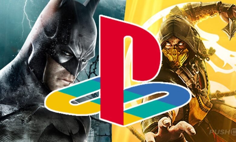Batman and Scorpion characters with PlayStation logo overlay