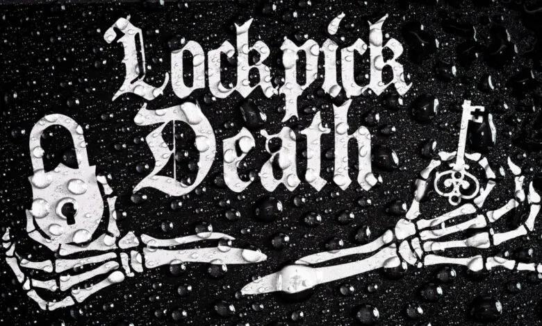 Skeleton hands holding a lock and key with the words Lockpick Death