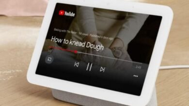 Smart display showing a YouTube video tutorial on how to knead dough.